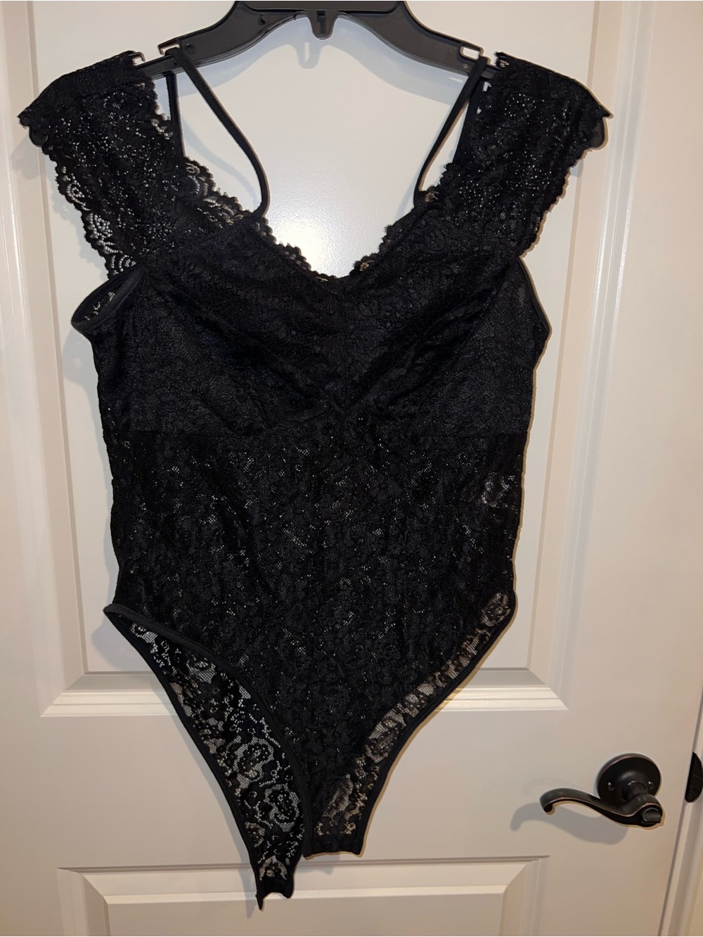 Womens black lace bodysuit size L